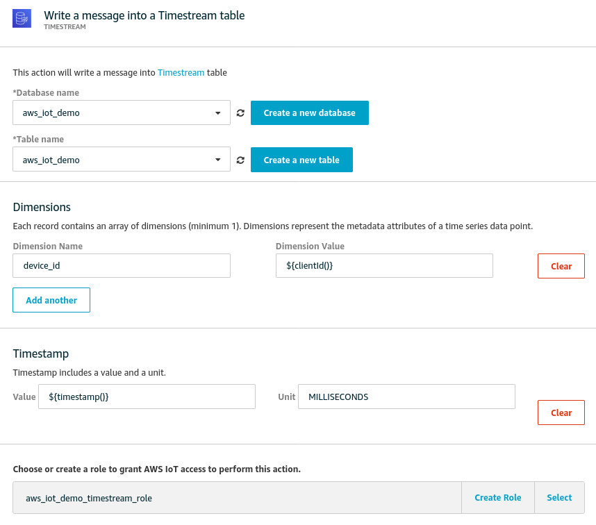 AWS IoT Action - Timestream